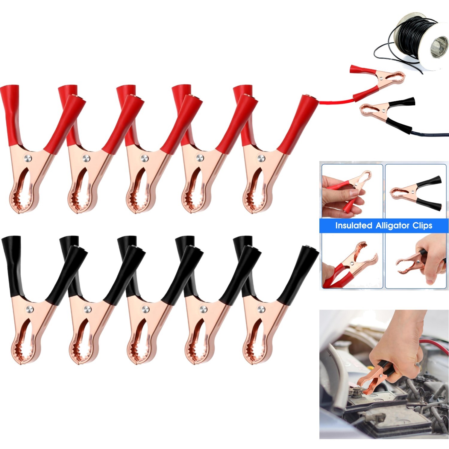 10x Metal Alligator Clips 50A Heavy Duty Insulated Battery  Clamps Car Boat