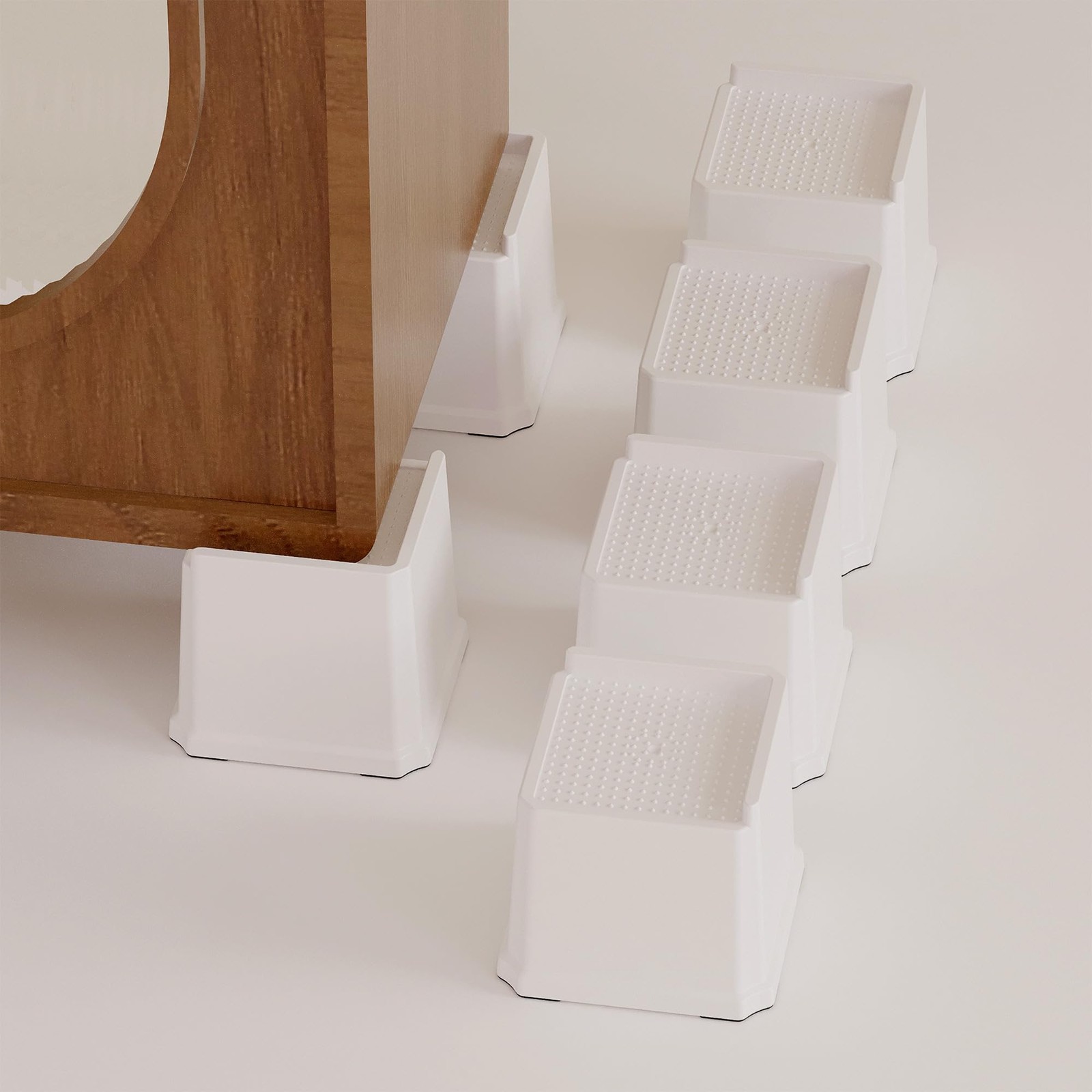 L Shape Bed Risers 4 Inch Set of 6 Heavy Duty White Furniture Lifts for Desk