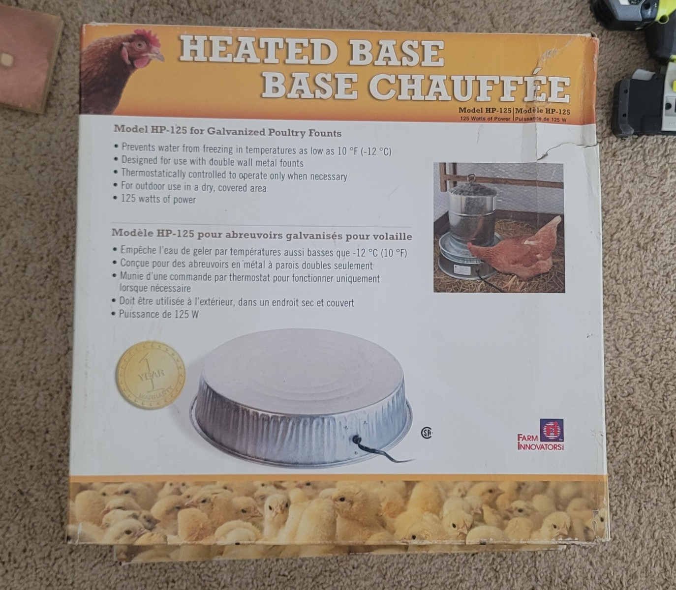 Farm Innovators HP-125 Heated Base Thermostatically Controlled for Chicken
