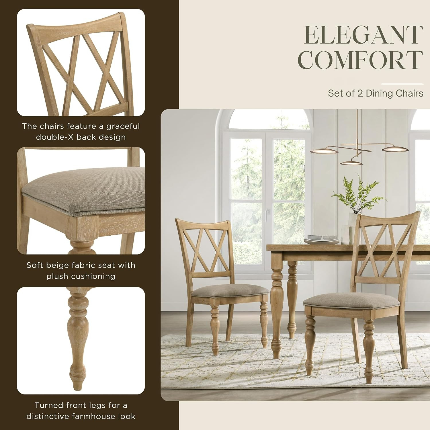 Verta 7-Piece Dining Table with 6 Cross Back Dining Chairs, Light Oak Finish