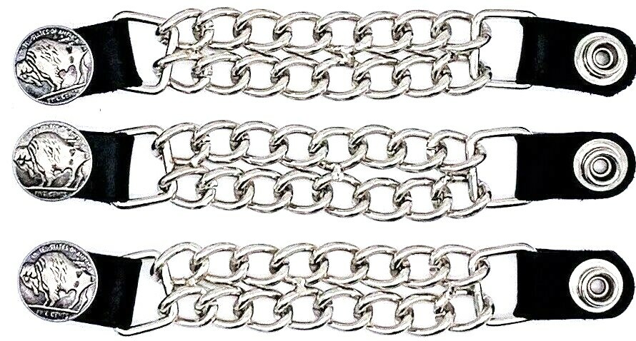 3 BUFFALO NICKEL DOUBLE CHAIN MOTORCYCLE BIKER VEST EXTENDERS MADE IN USA