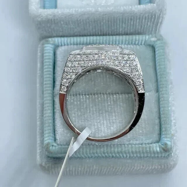 3Ct Round Cut Real Moissanite Men's Pinky Ring 14k White Gold Plated Silver