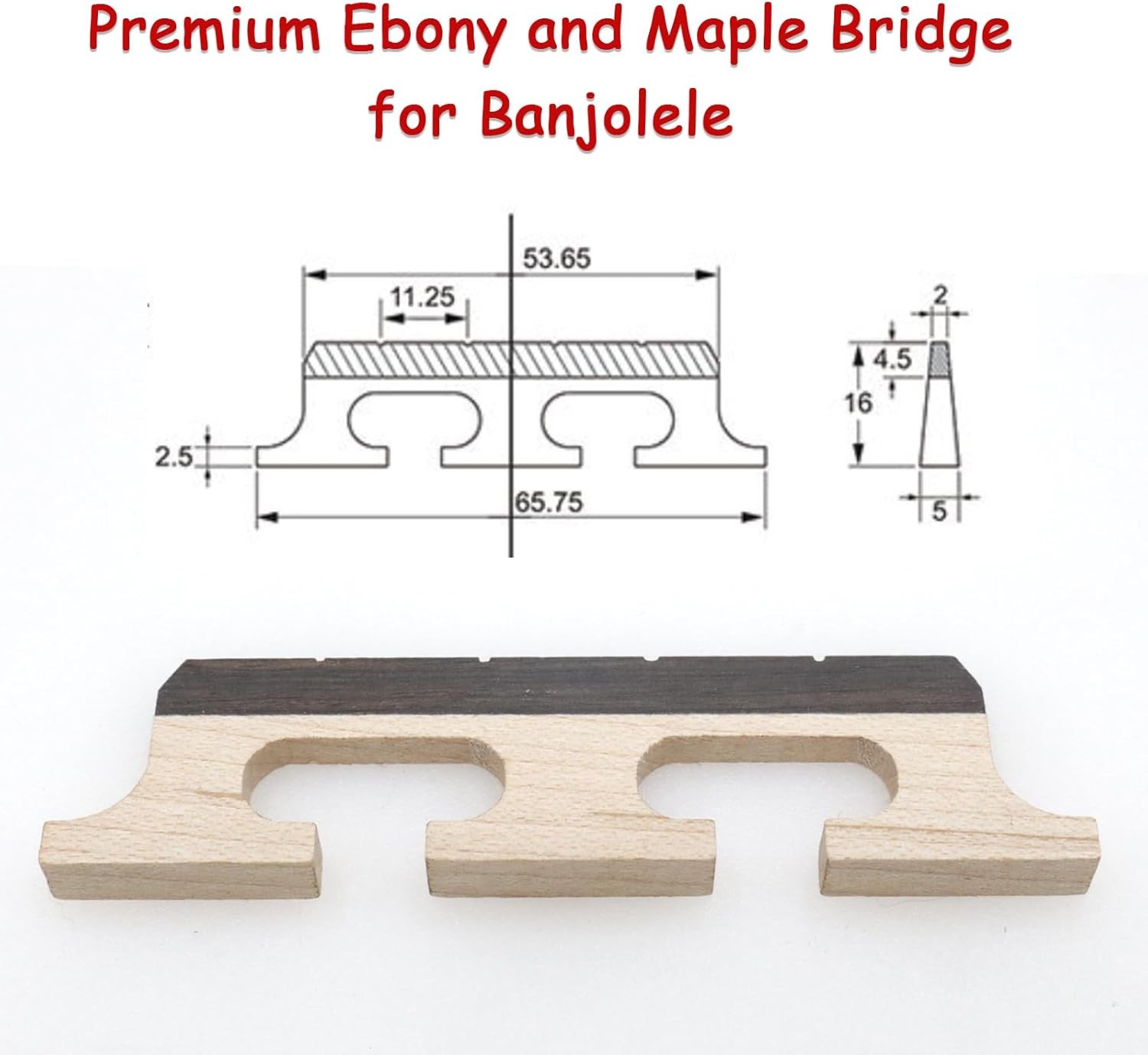 CashBeat 4-String Banjo Bridge - Premium Ebony and Maple 4 String, natural