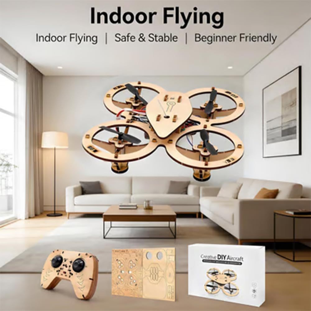 DIY Wooden Drone Assembly Kit DIY Experiment Equipment Batteries Flight Stable