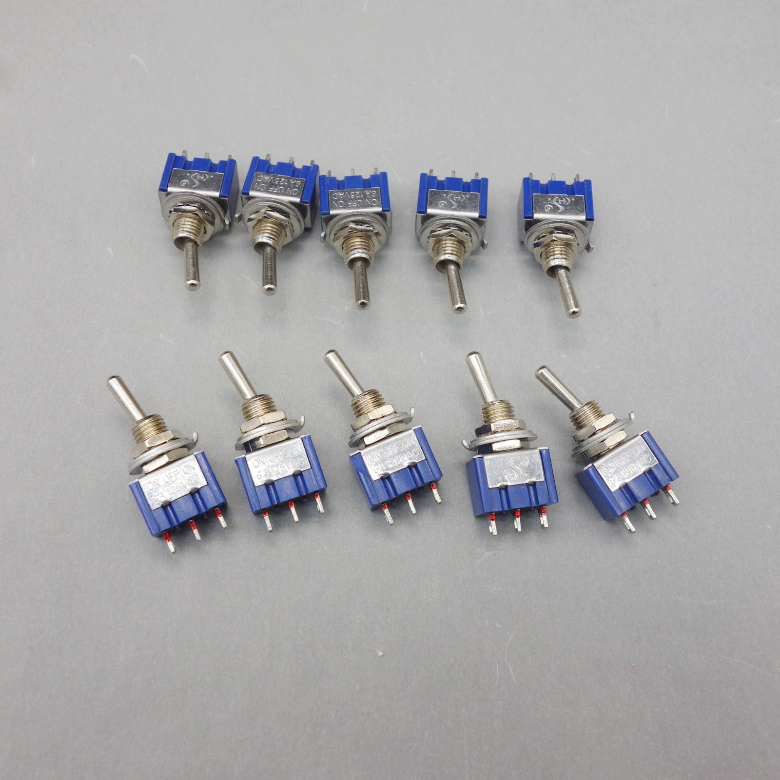 Lot of (10) SPDT Miniature Toggle Switches ON-OFF-ON Maintained