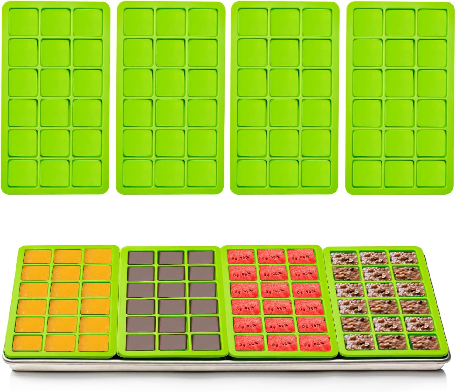 4 Pcs Green 18-Cavity Silicone Tray Dividers for Large Harvest Right Dryer