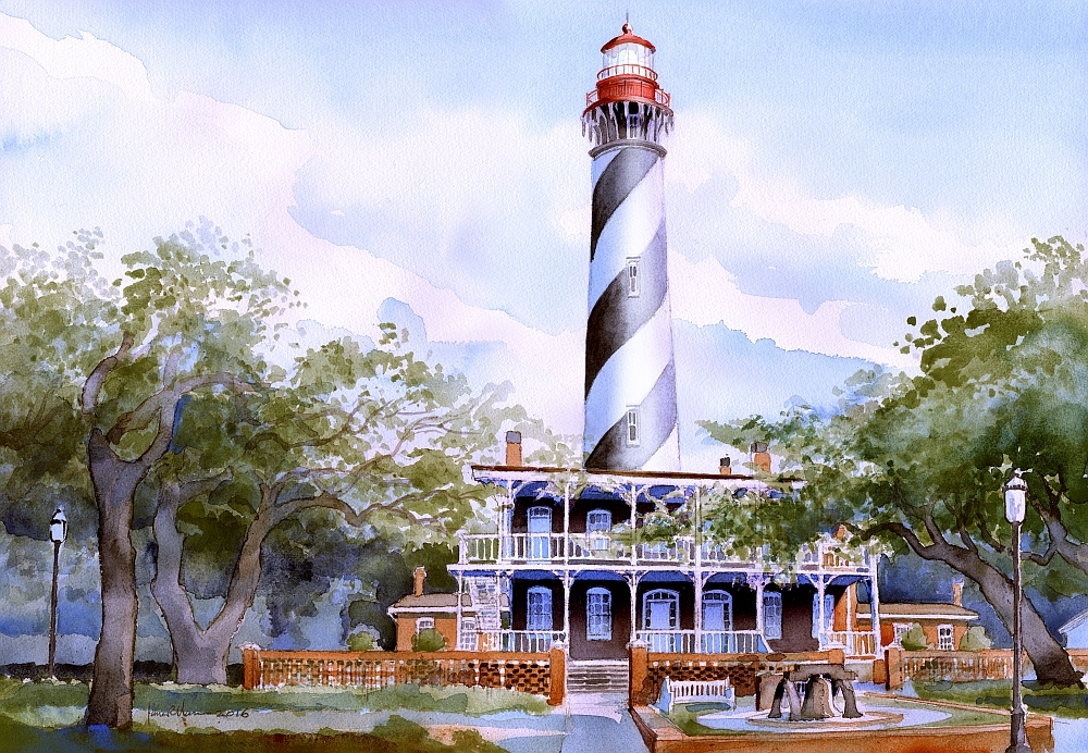 St. Augustine Lighthouse, Florida, Landscape. James Mann Watercolor Notecards