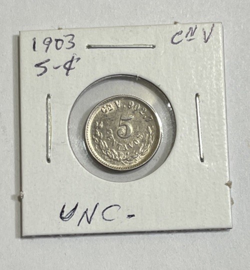 MEXICO ~ 1903 Cn V ~ CULIACAN~ SILVER 5 CENTAVOS ~  UNCIRCULATED!