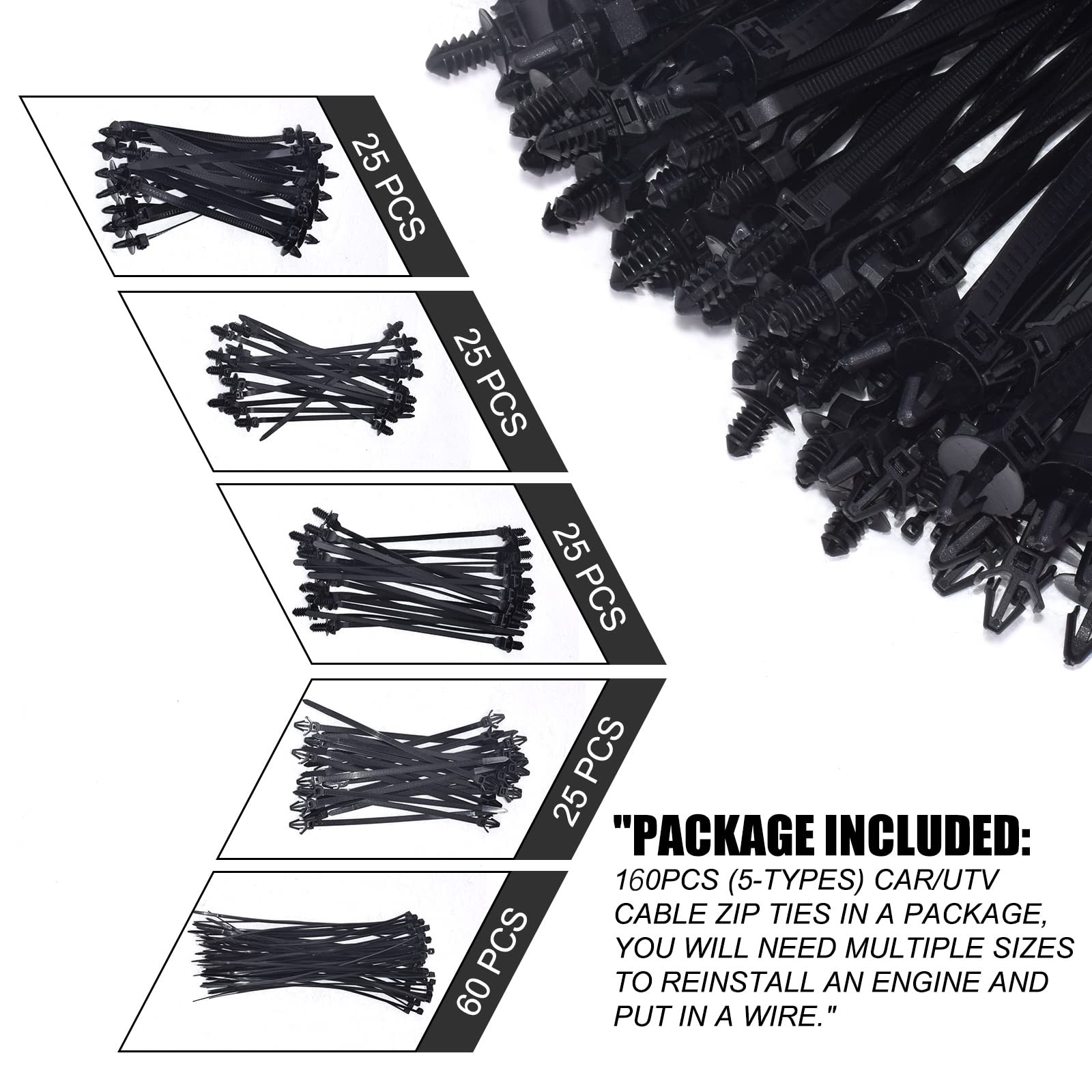 160Pcs Universal Nylon Push Mount Cable Zip Tie, Self Locking Cable Strap,Hea...