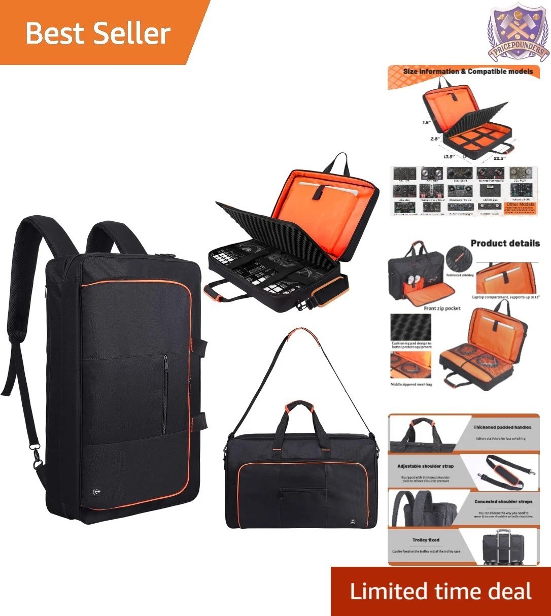 DJ Controller Case Nylon Padded Shoulder Bag for DJ Mixer Laptop Storage