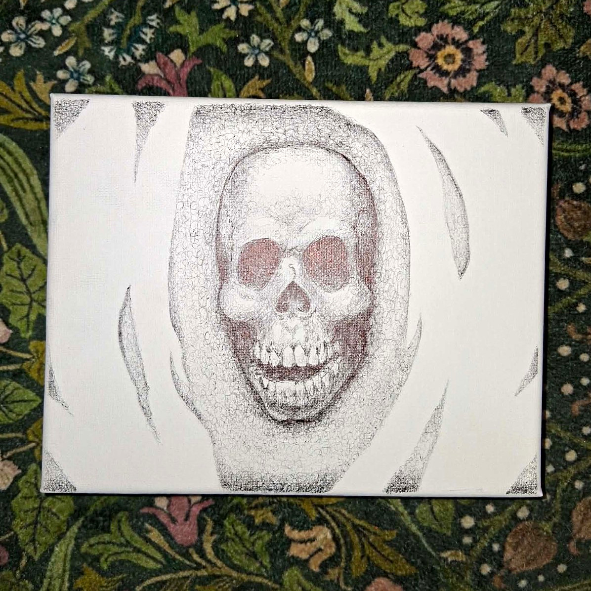 Skull Ballpoint Pen Drawing On Canvas