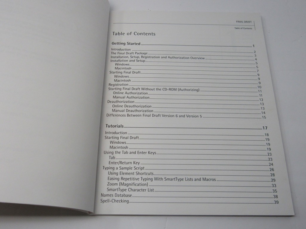 Final Draft Version 5 Scriptwriting Software Getting Started User's Guide 2002