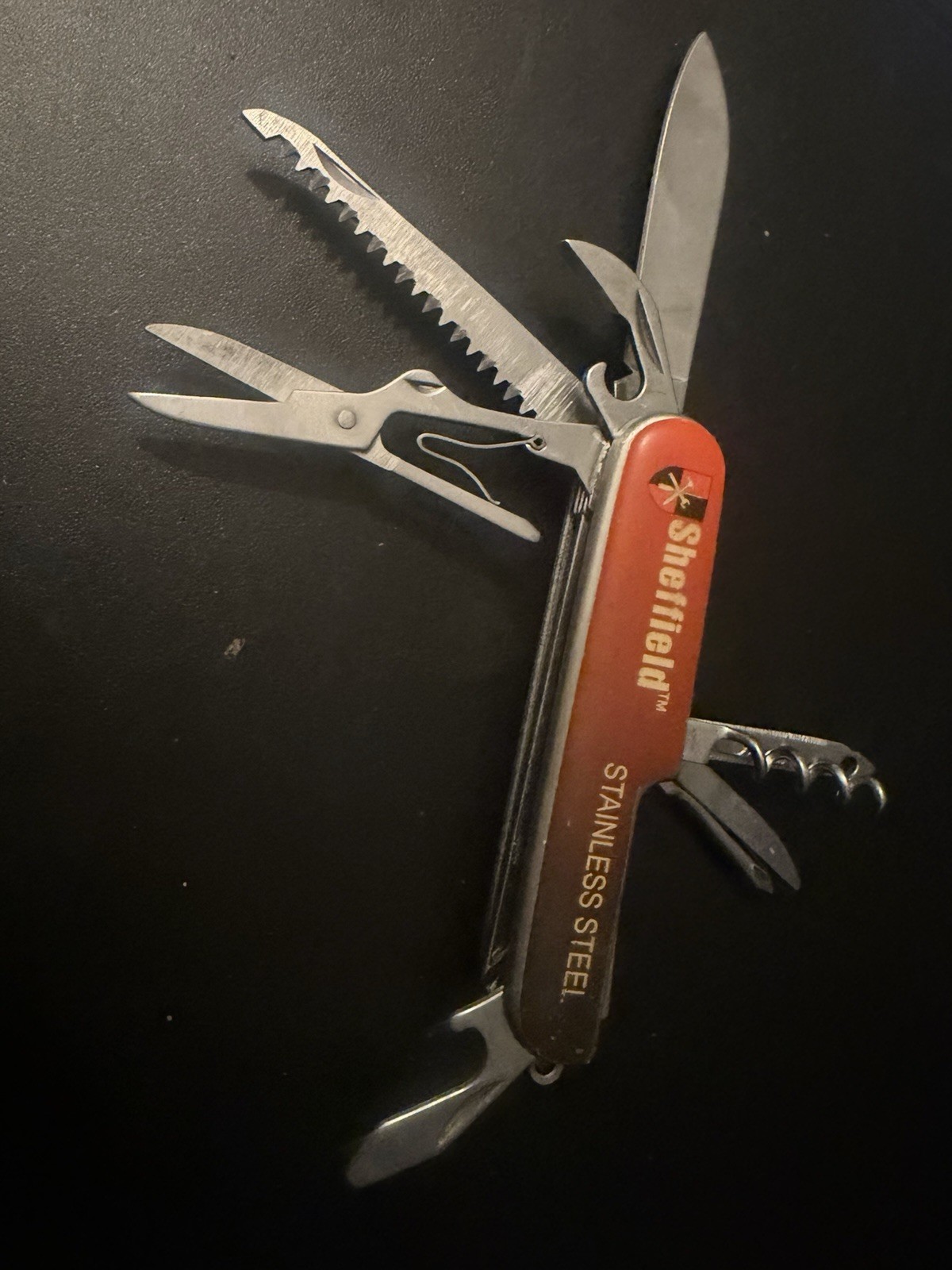 Sheffield ST-8 Stainless Steel 8-Tool Multi-Tool Red Handle Knife Scissors