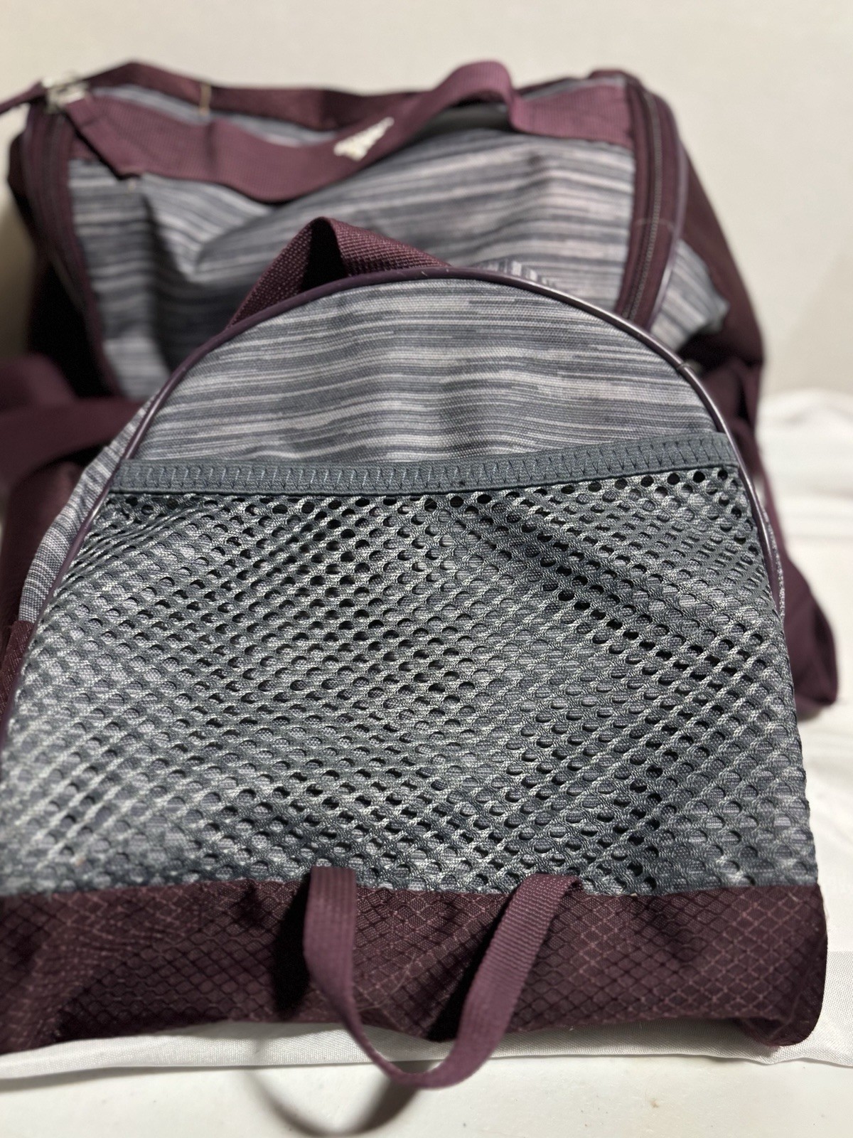 Adidas Women's Squad Gym Duffel Bag Gray and Purple One Size