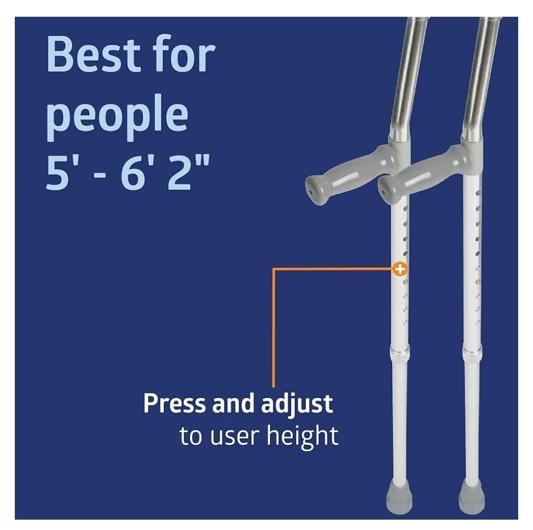 Medline Aluminum Forearm Crutches, Adult, Cuff Size 4", Pack of 2