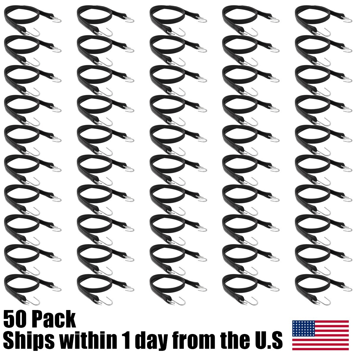 50PK 41" Rubber Tarp Strap Flatbed Truck Trailer Farm Bungees Poly Tarp Tie Down