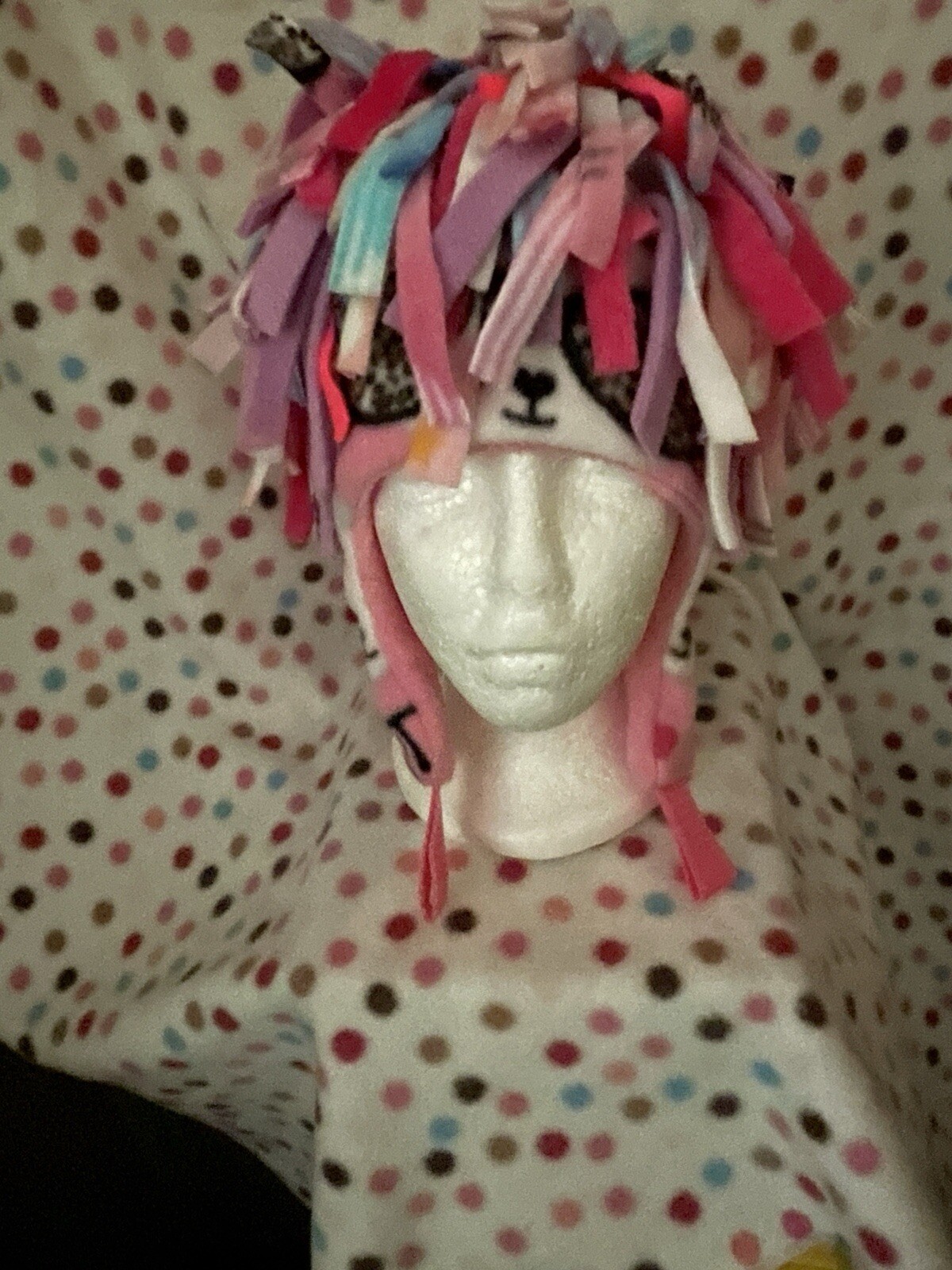 Wild N Crazy KITTY DRAMA QUEEN Printed “hair” Hat. Handmade. Unique 1 Of A Kind