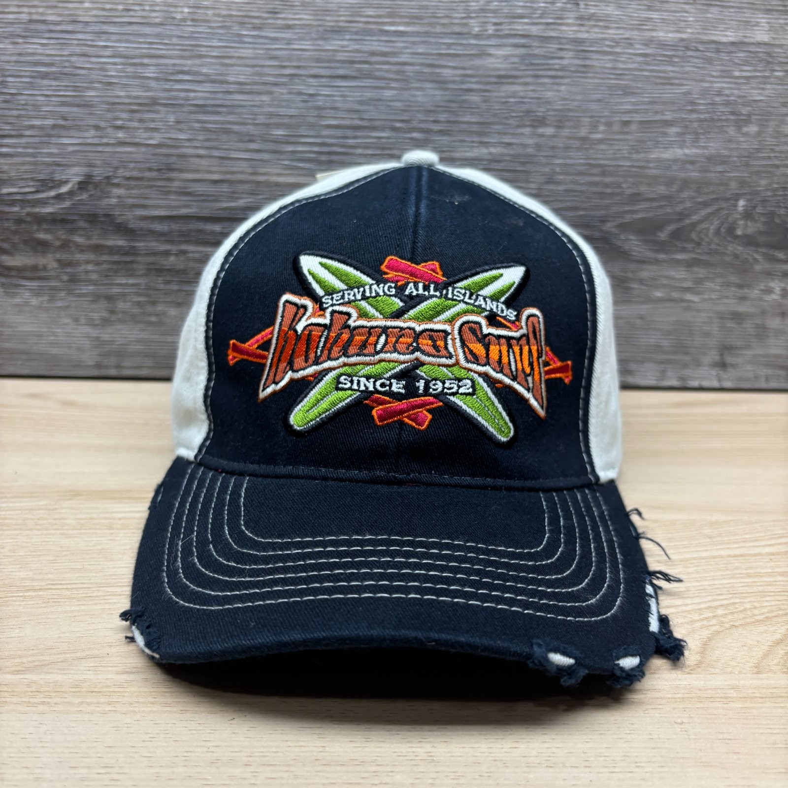 Bahama Soul Hat Strap Back Black Distressed Island Lifestyle Surf Kids Boys NWT
