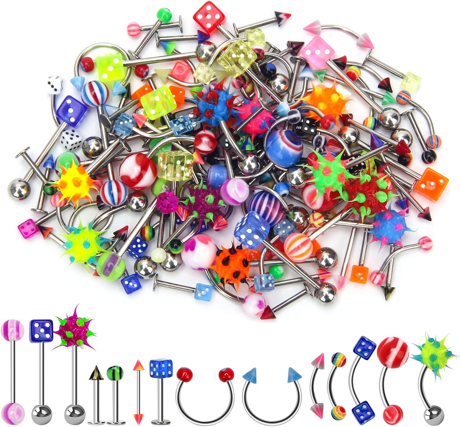 CrazyPiercing 110PC Body Piercing Kit - Navel, Tongue, Lip, Eyebrow Rings