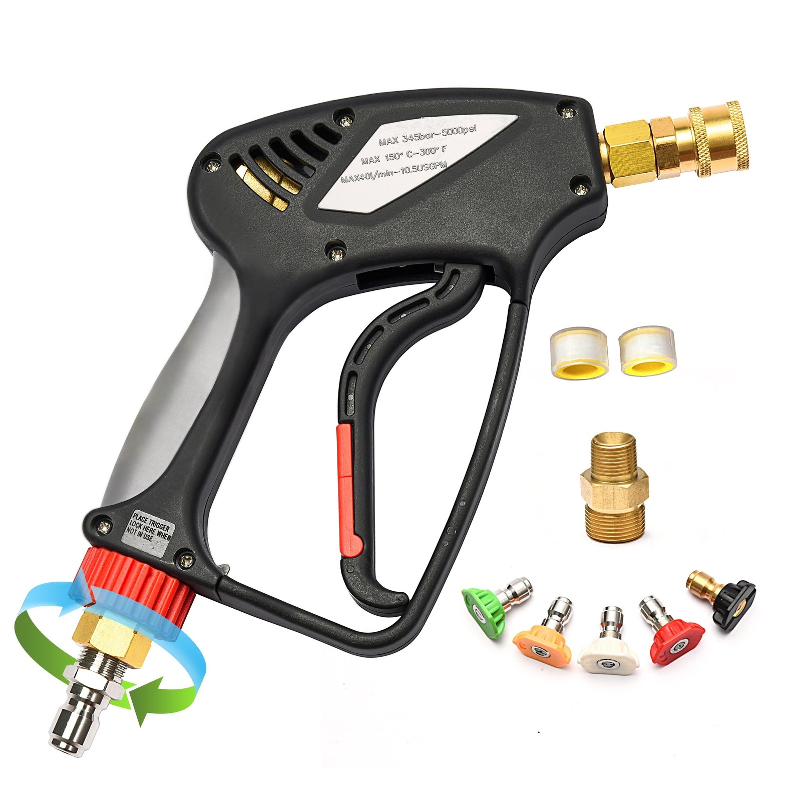Short Pressure Washer Gun with 360 Swivel - 5000 PSI / 10.5 GPM High Pressure...