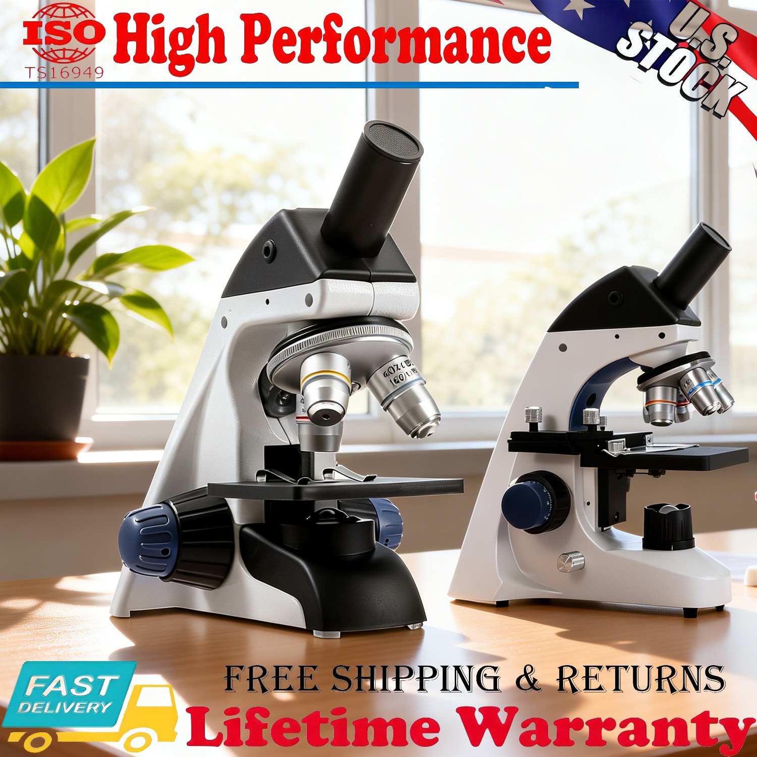 Compound Microscope Monocular/Binocular 40X-2000X/2500X Mechanical Stage