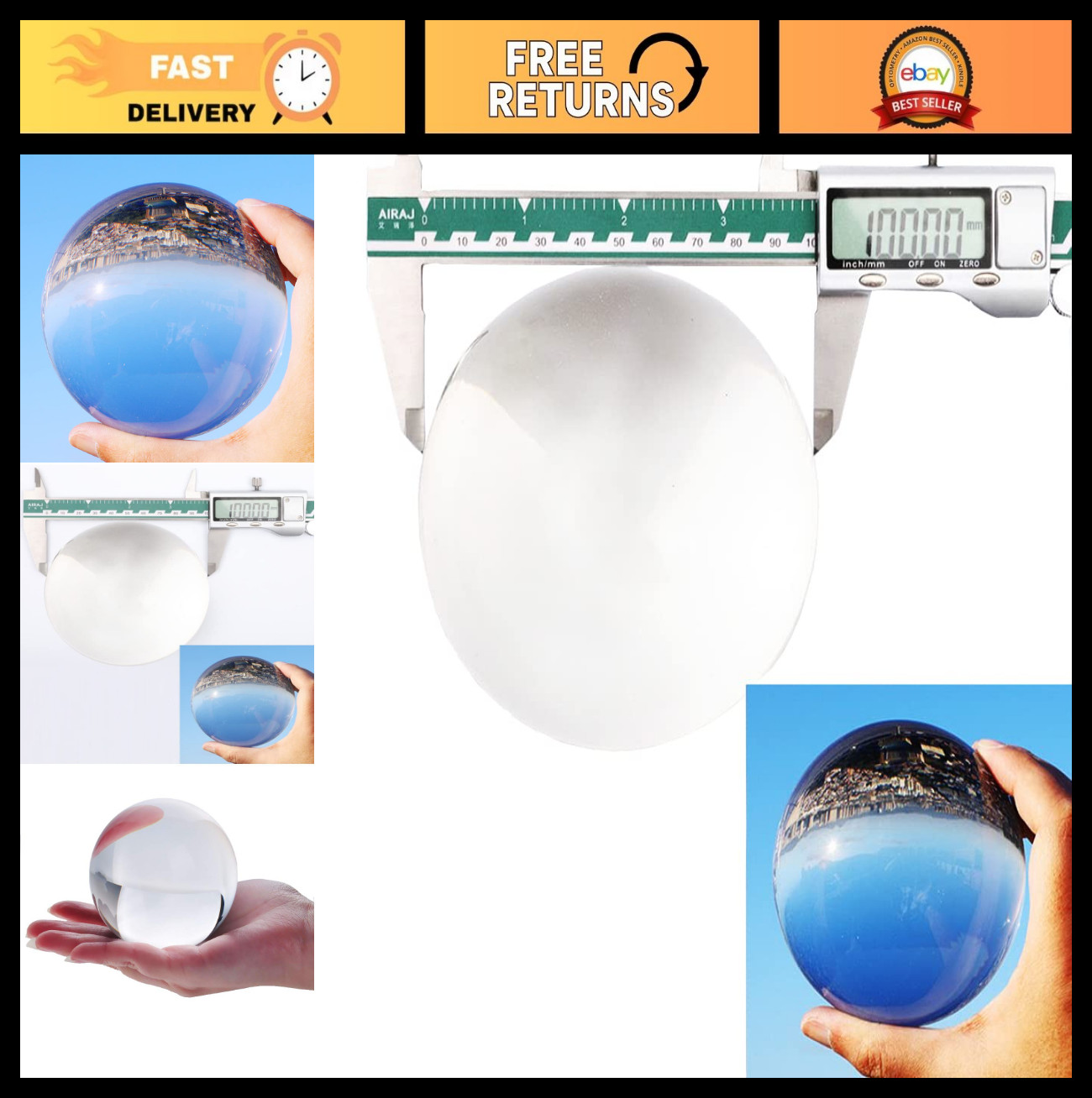 Clear Acrylic Contact Juggling Ball 4" - 100mm, Perfect for Performance & Tricks