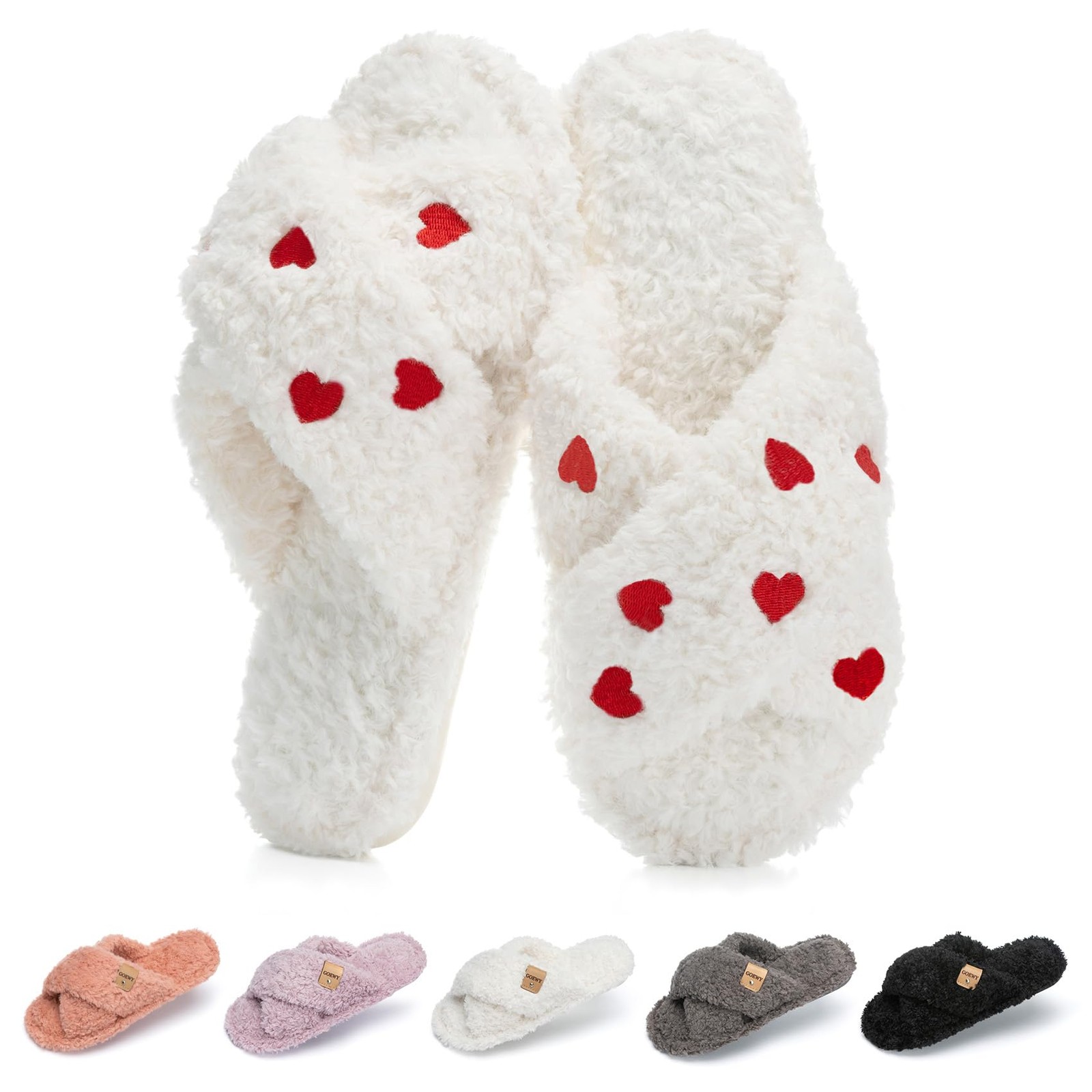 GOEWY Valentines Day Hearts Gifts for Womens Mom Her Fuzzy Open Toe Slippers ...