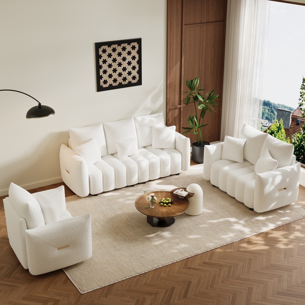 Modern Teddy Upholstered 37.8" Single Sofa/81" 3-Seater Sofa for Living Room