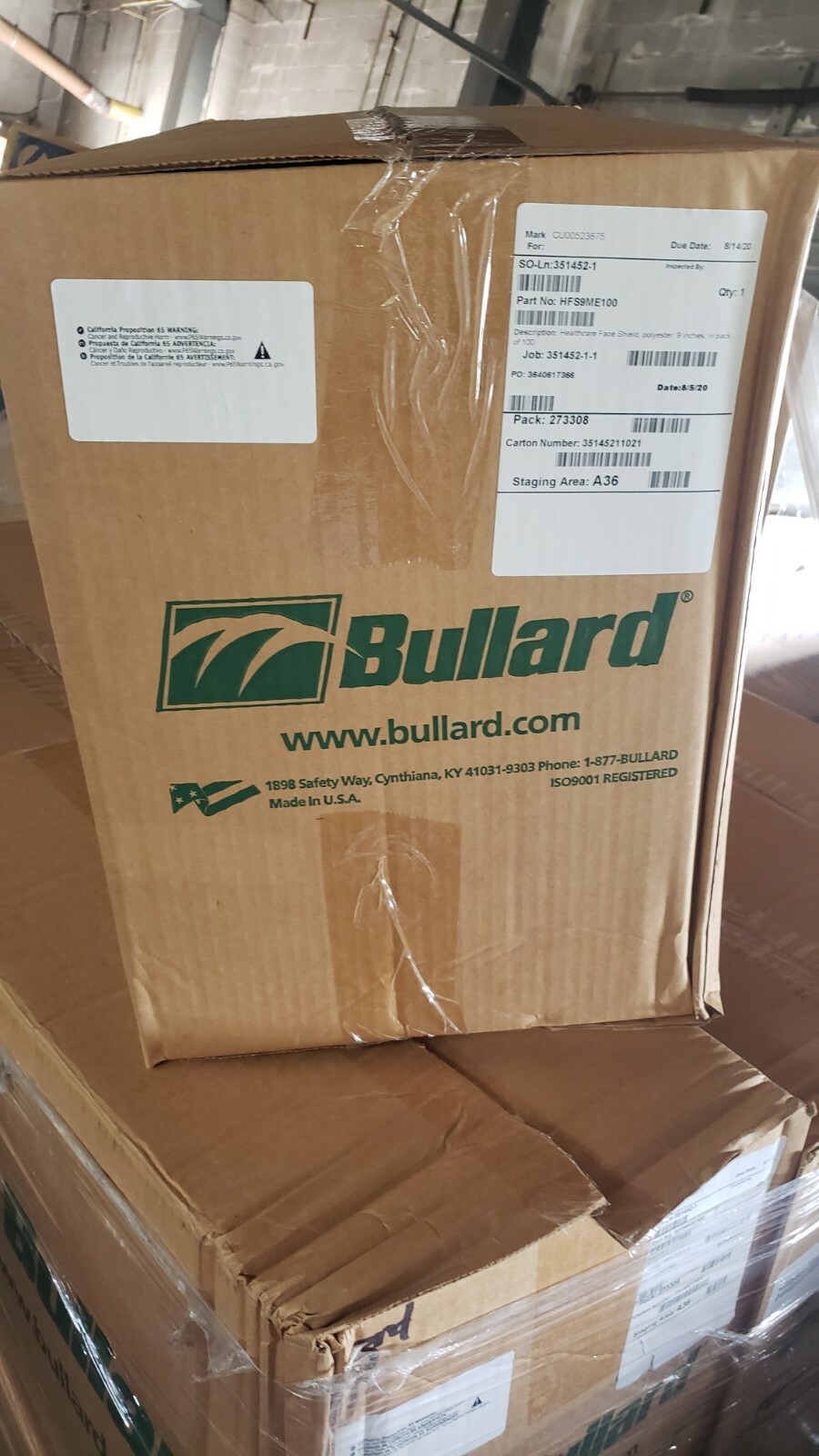 CASE 100 Bullard Health Care Face shields Clear Safety Mask Daily Use HFS9ME100