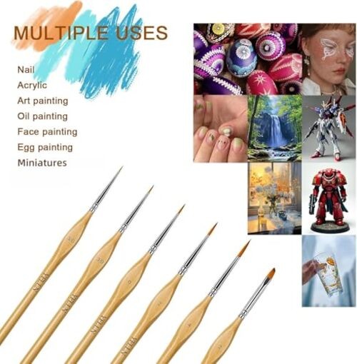 6Pcs Miniature Paint Brushes Set with Triangular Handles - for Acrylics, 6PCS