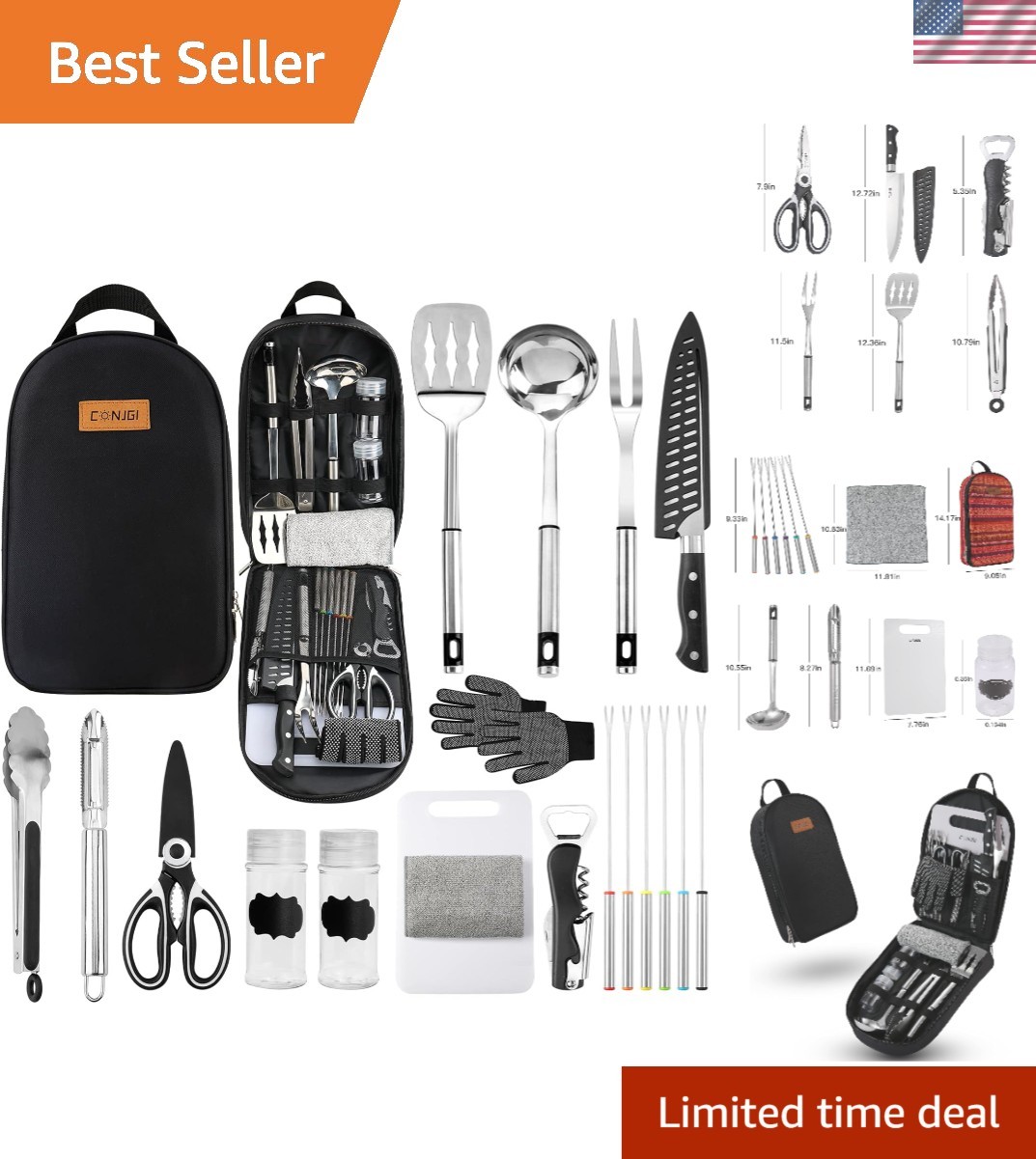14-Piece Camping Cookware Set in Portable Storage Bag – Stainless Steel Elegance