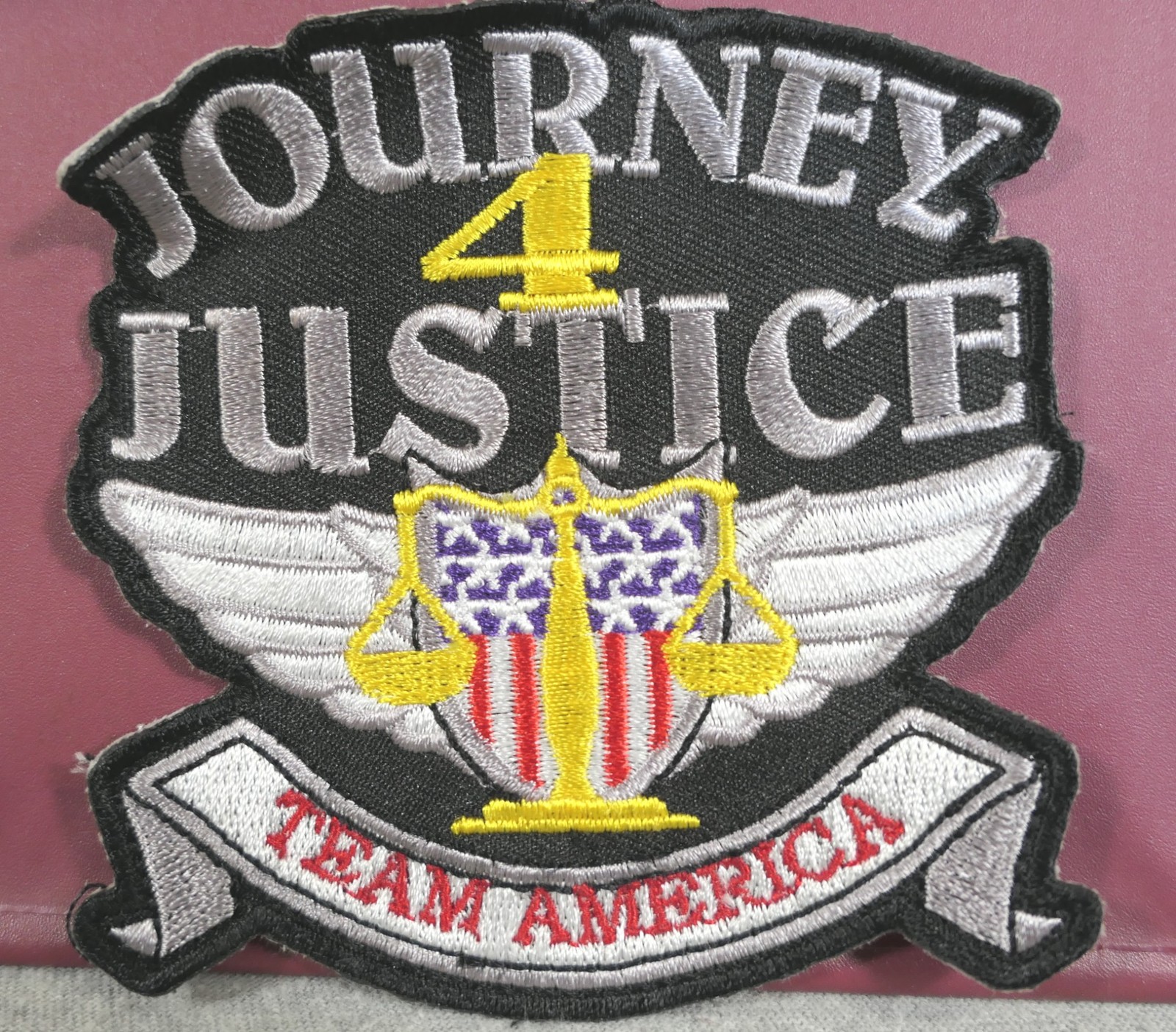 NEW Military "Journey 4 Justice Team America" USA Flag Shield w Wings Patch 3.5"