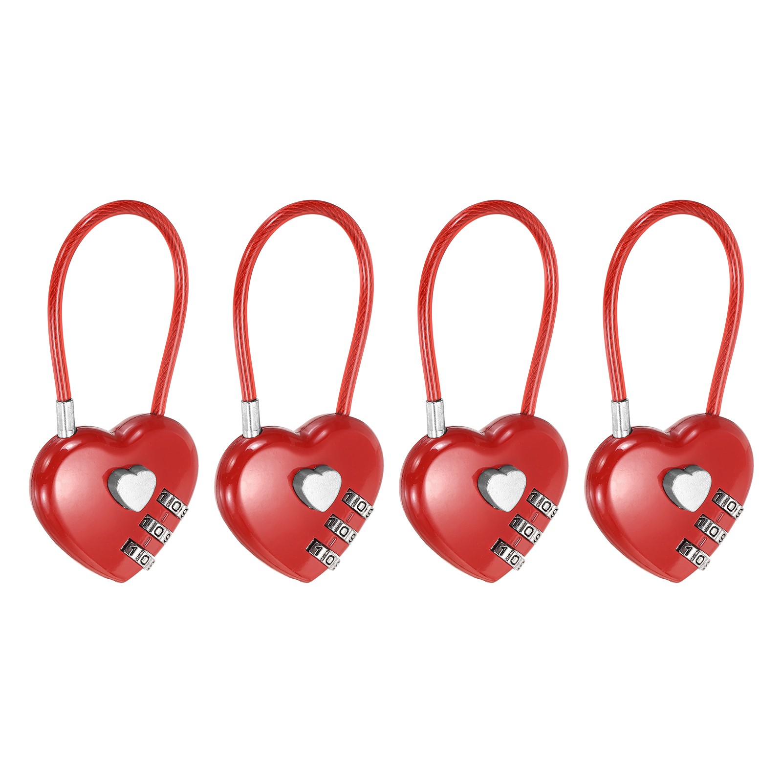 Combination Padlock (4.3 Inch, Red)(4 Pcs), 3-Digit Heart Shaped Combo Padlock