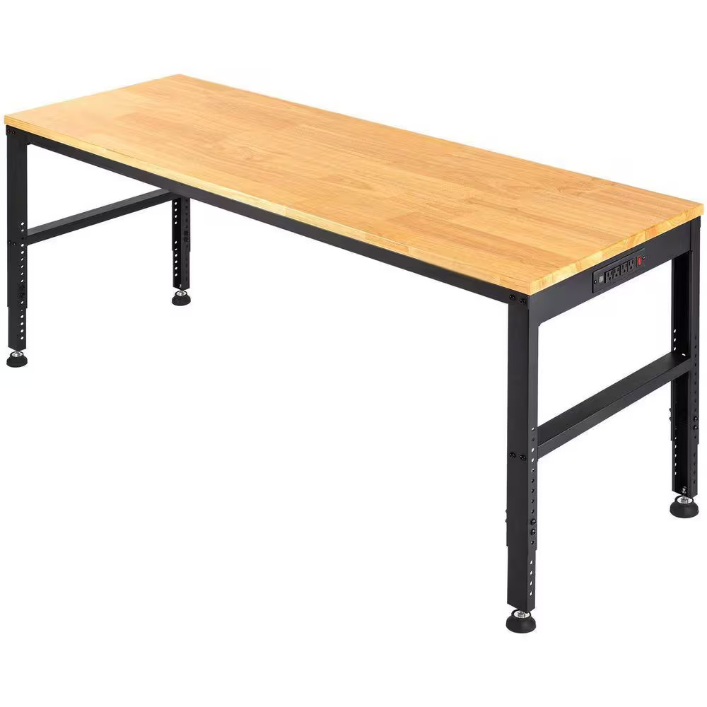 Black 48 In. W X 20 In. D Adjustable Height Wood Workbench with Power Outlets an