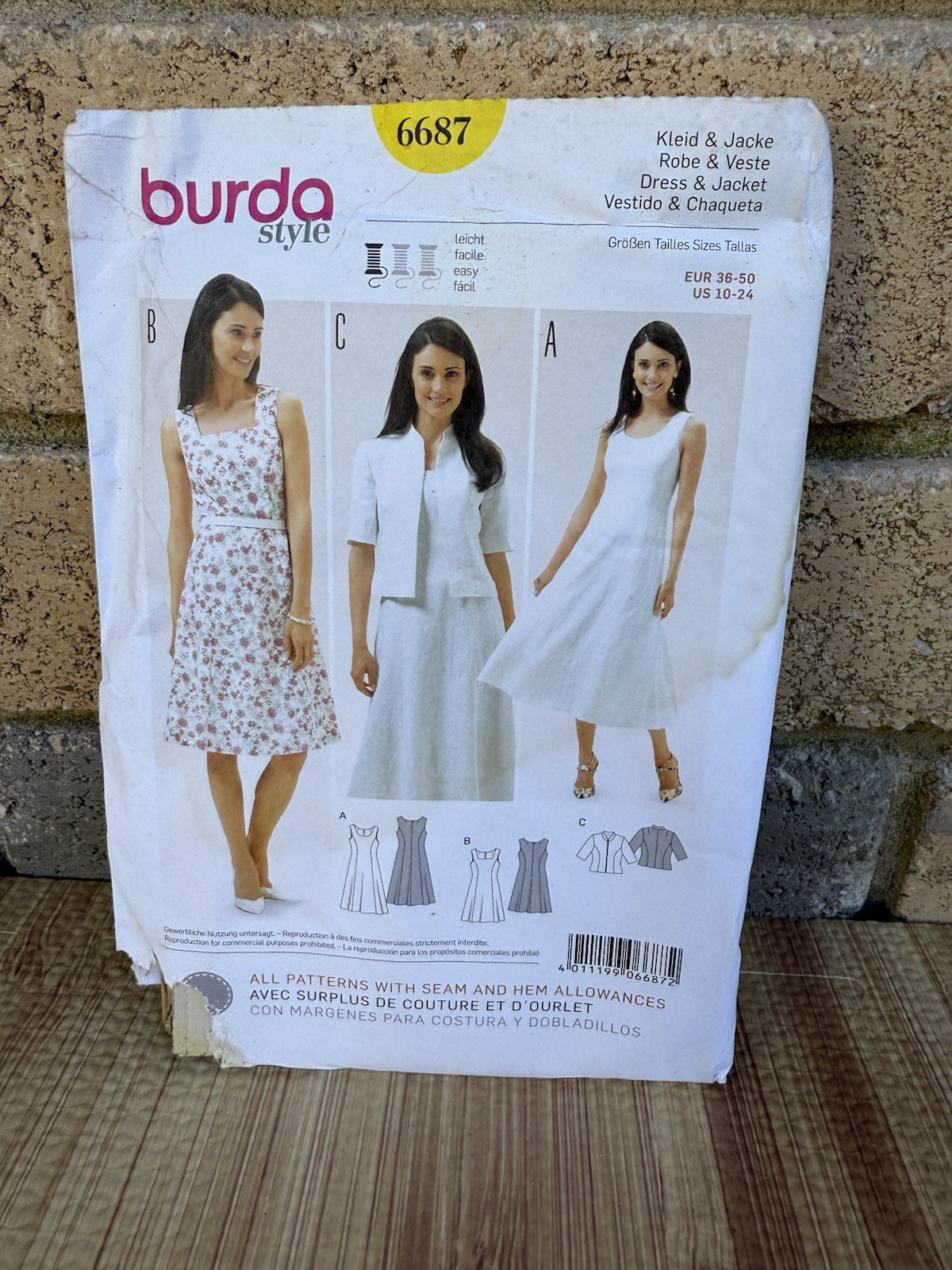 Burda 6687  Misses’ Sizes 10-24 Dress & Jacket Prom Party  Whit Seam And Hem