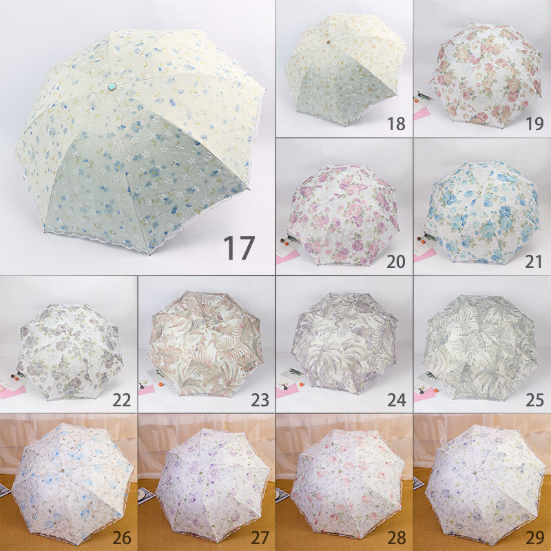 Women Lace Floral Folding Sun / Rain Umbrella Anti-UV Princess Lolita Umbrella