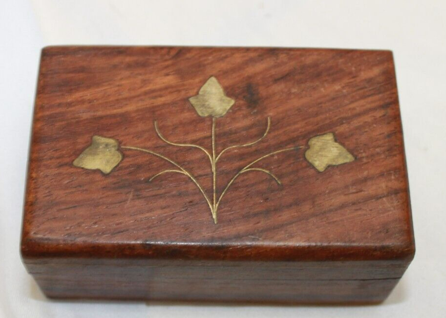 Wood Trinket Box With Floral Pattern 2x3 Inches