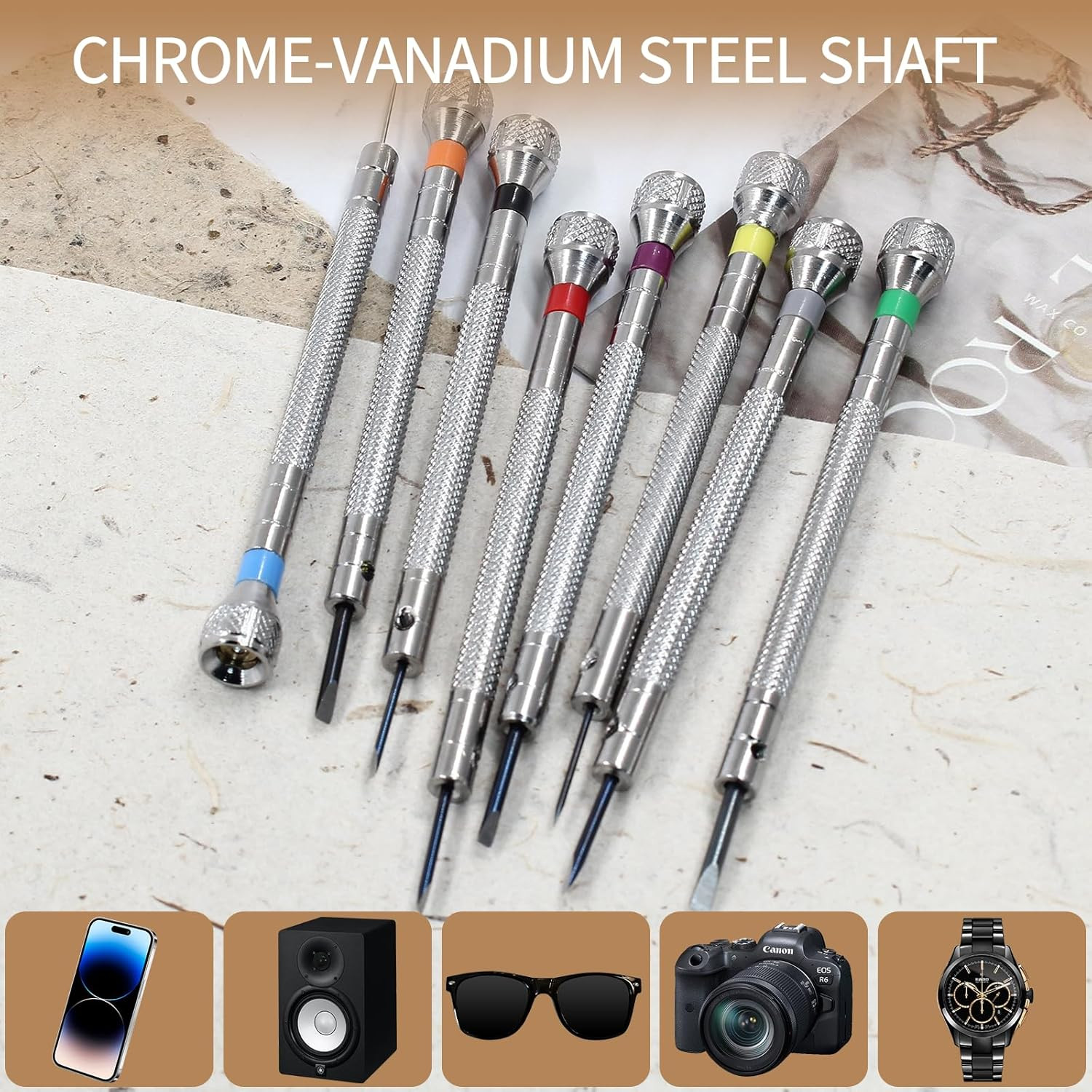 8 Pieces 0.6-2.0Mm Professional Precision Micro Flat Head Screwdriver Set for Gl