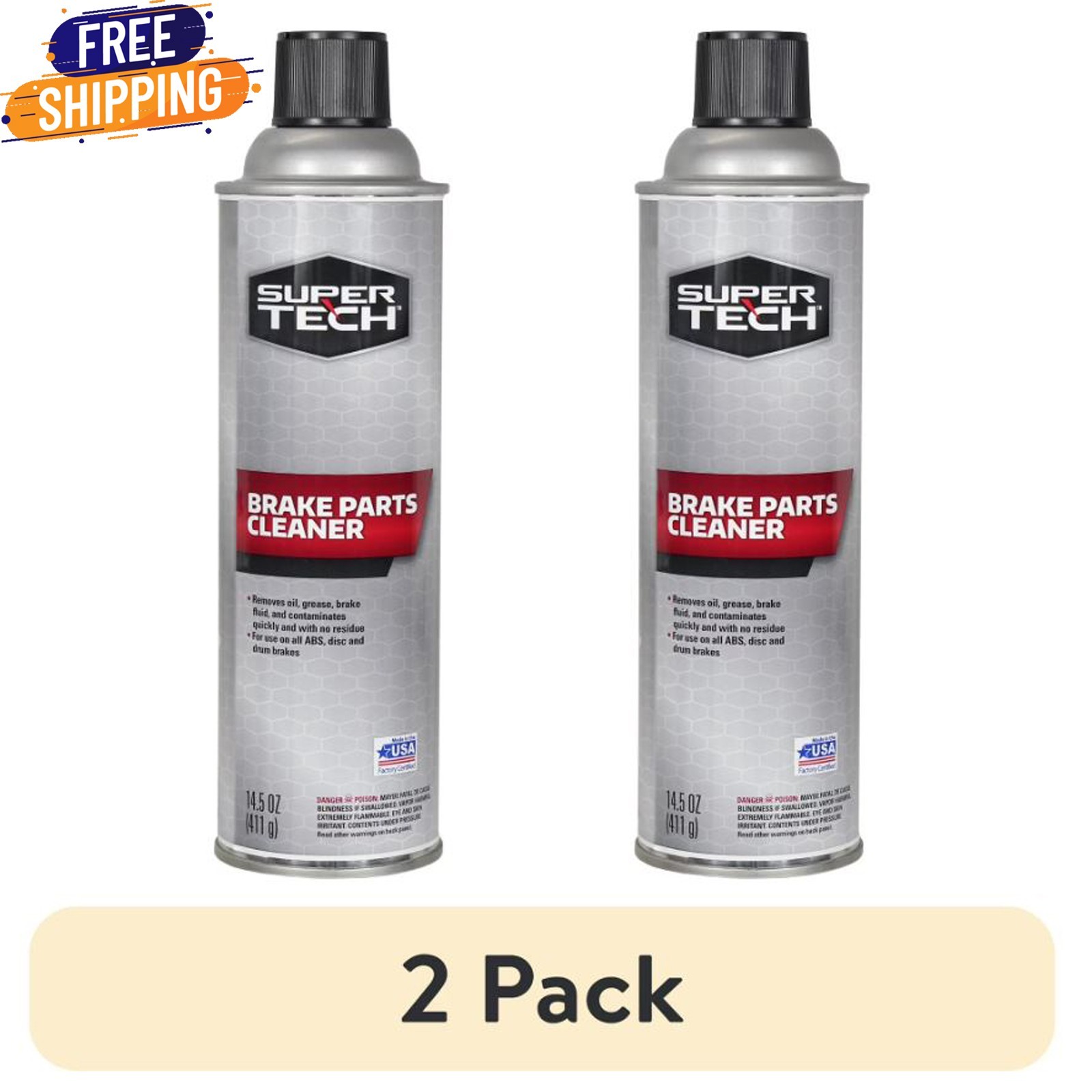 (2 Pack) Super Tech Brake Parts Cleaner, Fast-Drying Spray, 14.5 oz
