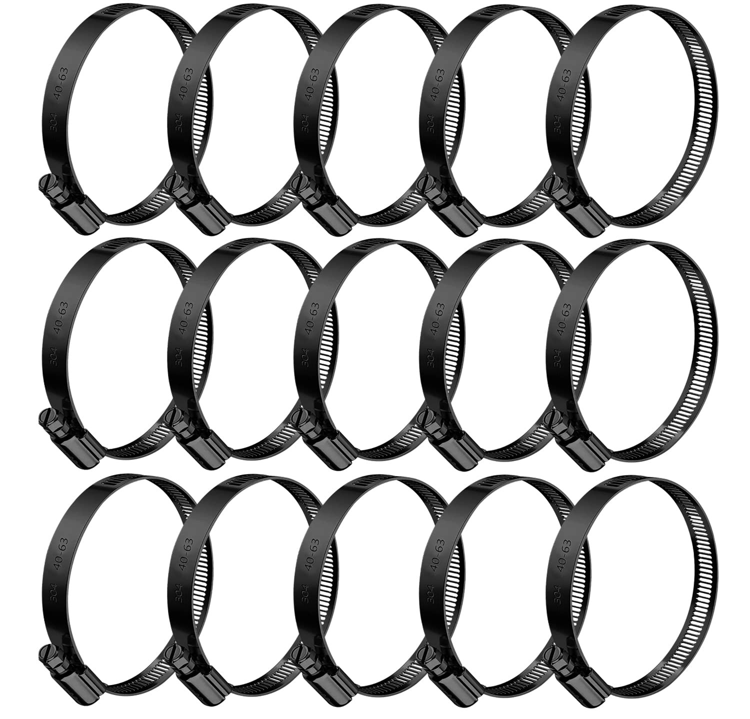 15pcs Black Hose Clamp,1-9/16"-2.5"(40-63mm)304 Hose Clamps Stainless Steel