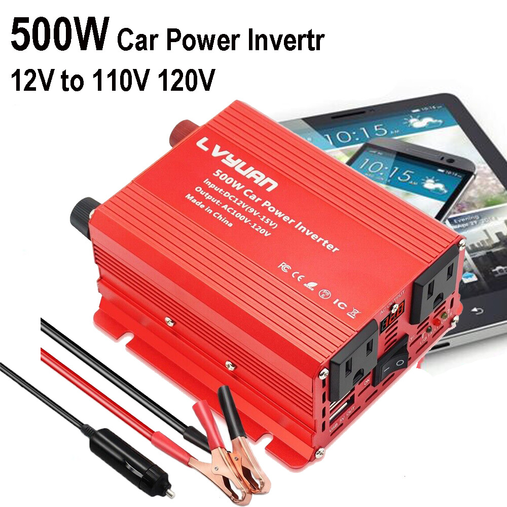 500W Car Power Inverter Converter Adapter Charger DC12V to AC110V 2USB Portable