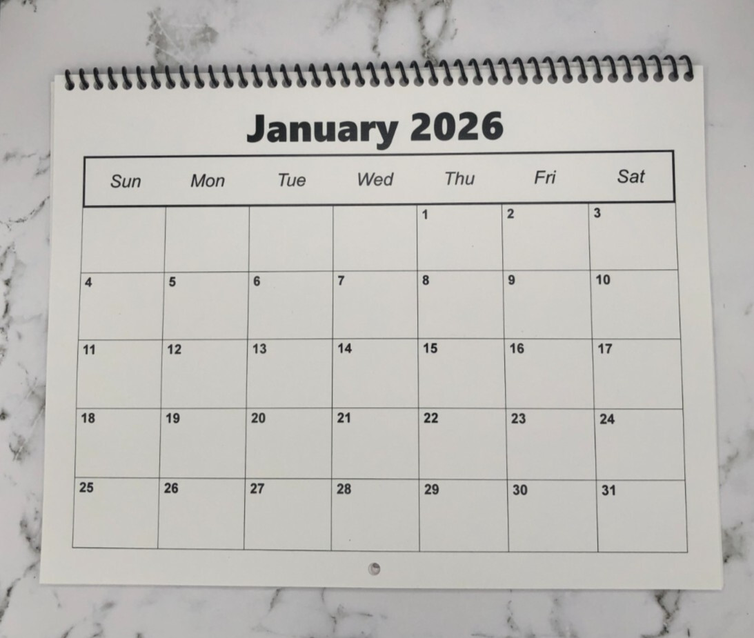 2026 Blank Calendar - 8.5" x 11" Ready to DECORATE, STAMP, DESIGN YOUR WAY