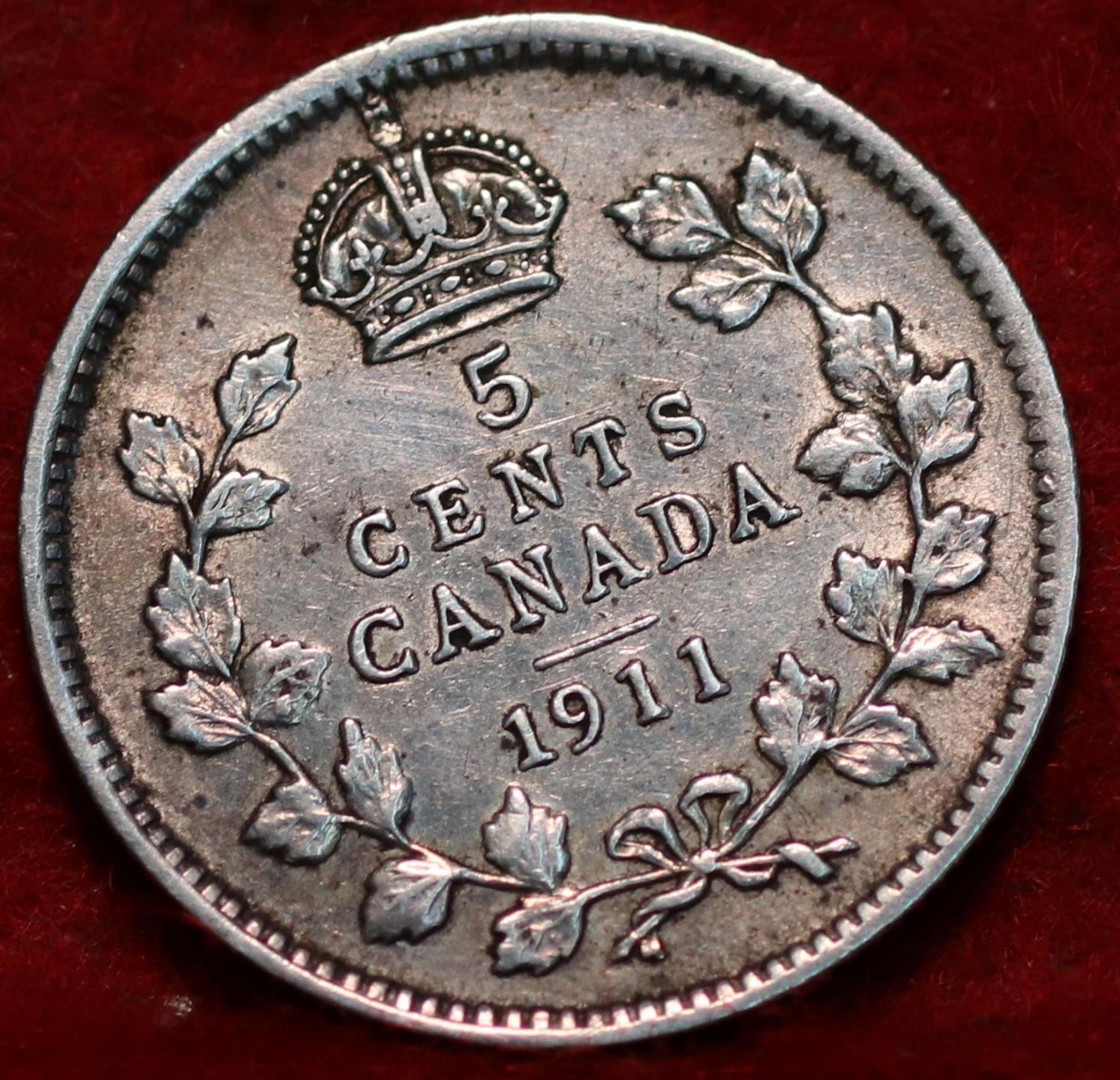 🇨🇦 1911  King George V 5 Cents Silver Coin Canada