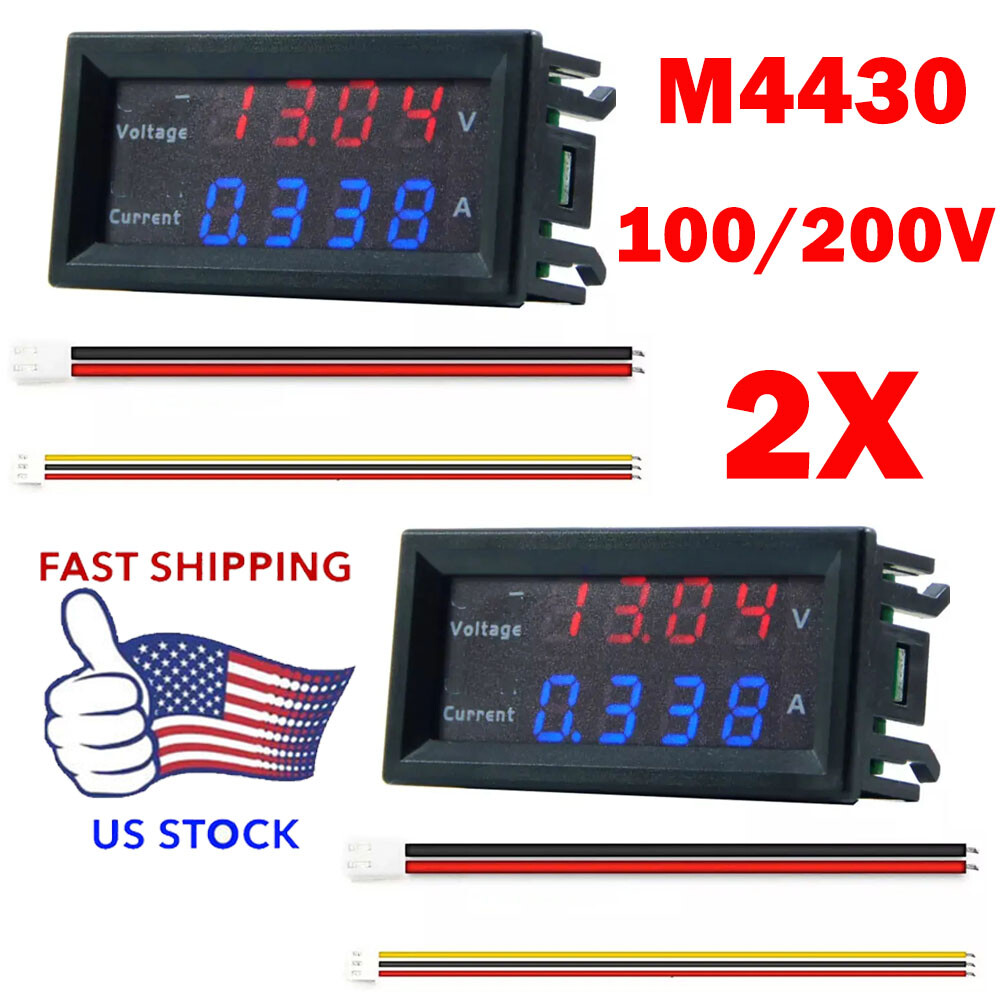 2x M4430 DC 100V/200V Digital Voltmeter Ammeters LED Voltage Amp Panel Meters US
