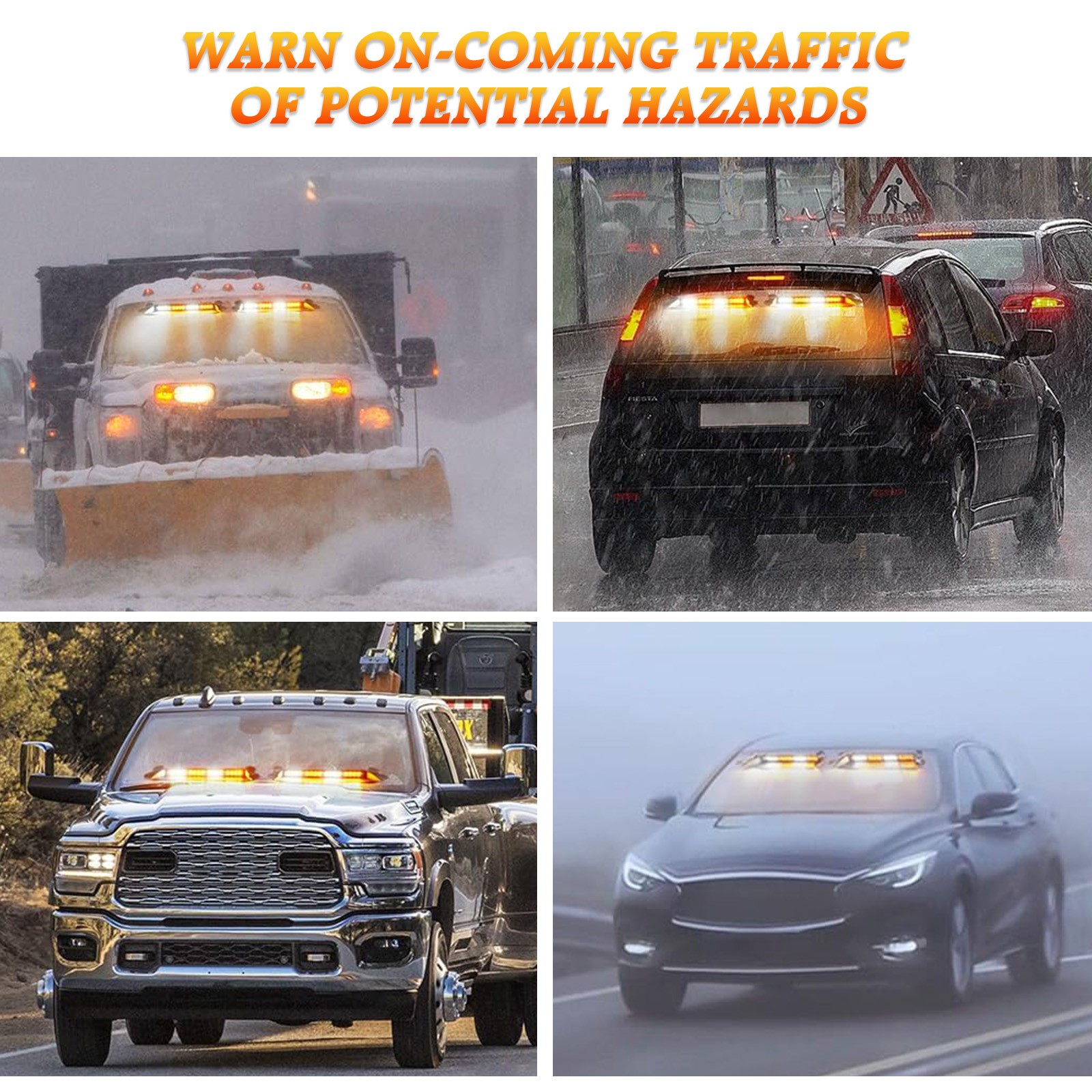 Amber/White 64 LED Warning Light Bar Windshield Flash Lamp Emergency Strobe