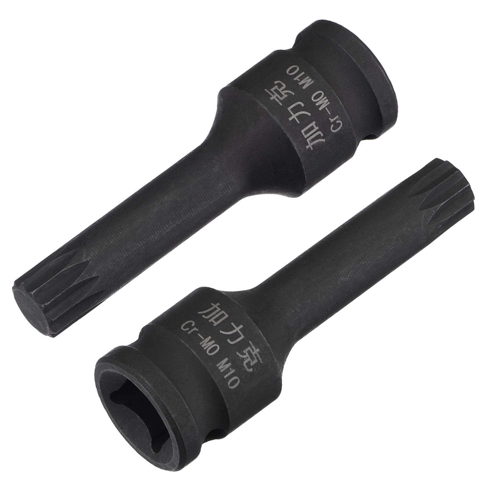 M10 Impact Spline Bit Socket, 3/8" Drive 60mm Length CR-MO Metric Sizes 2 Pcs