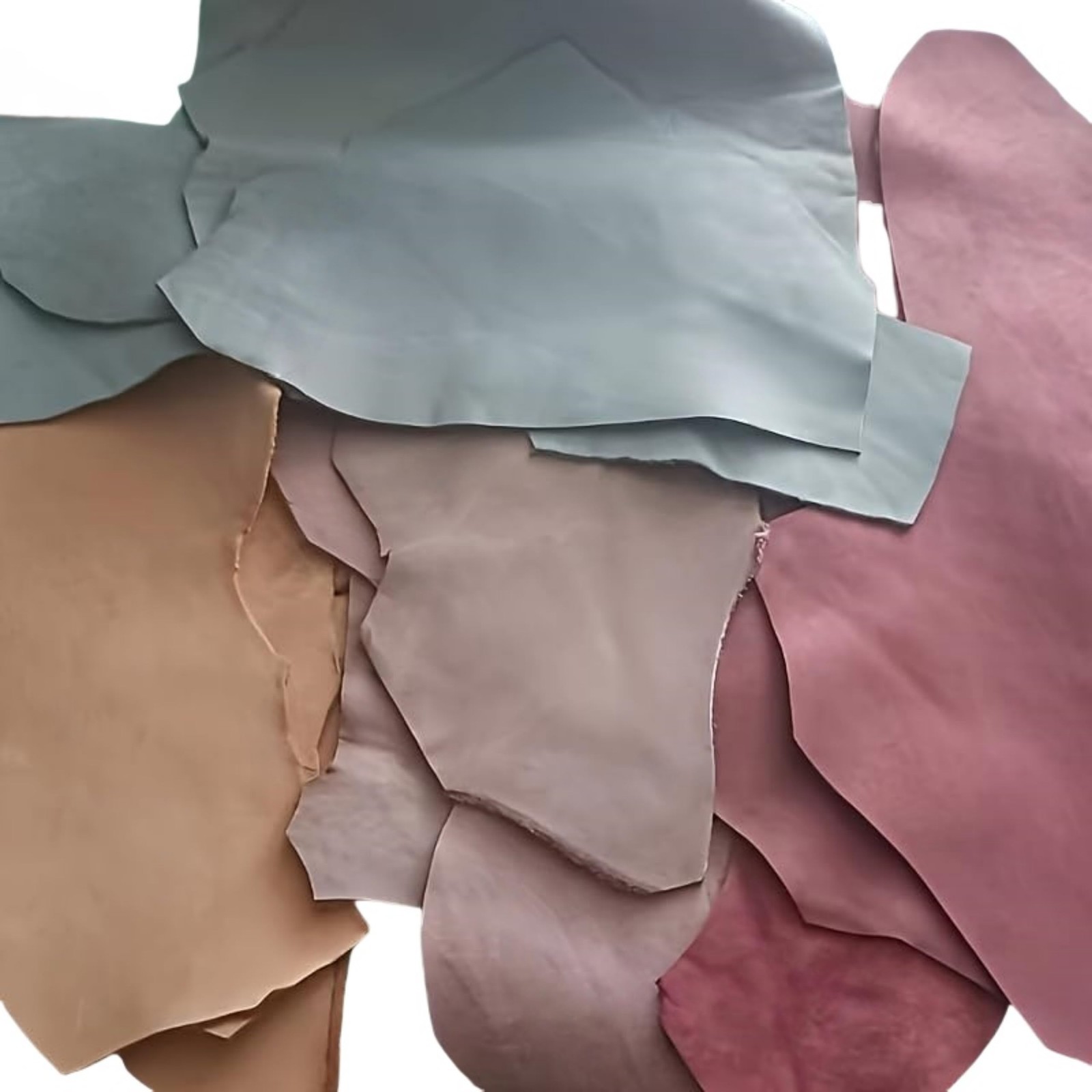 Leather Scraps Assortment Mixed Colors Pink Beige Gray Pieces 500 Grams