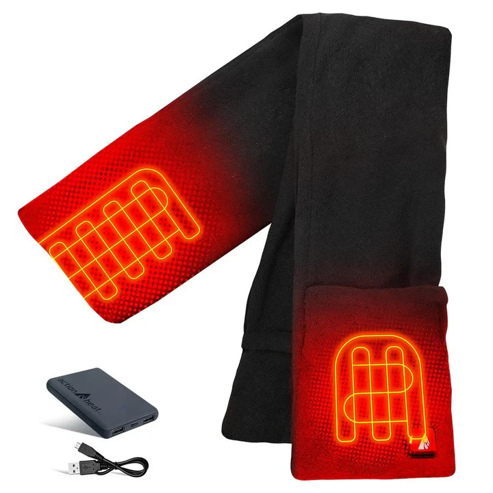 NEW! ActionHeat 5V Battery Heated Fleece Scarf with Pockets Rechargeable Black