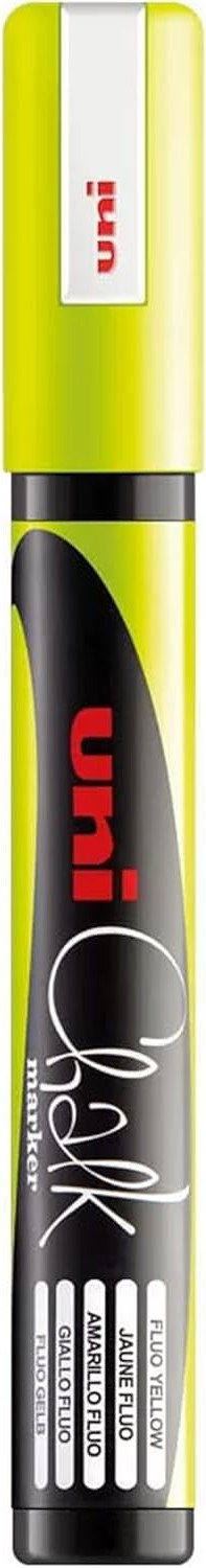 1x uni Chalk Marker PWE‑3MS Neon Yellow 0.9–1.3mm Wet Erase Fine Bullet Tip NEW
