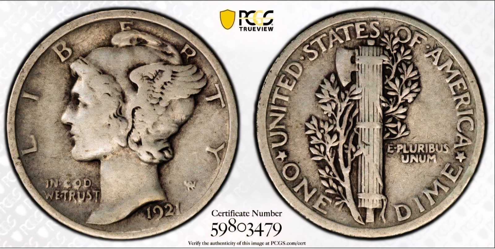 1921 Silver Mercury Dime 10C PCGS F15 | Semi-Key Date | See Pics